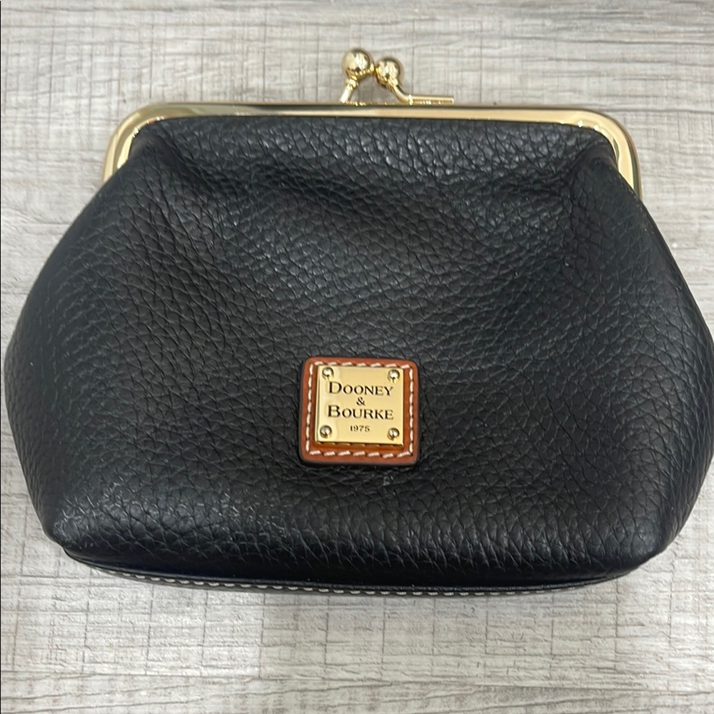 Dooney & Bourke Black Pebbled Leather Wristlet with Gold Hardware
